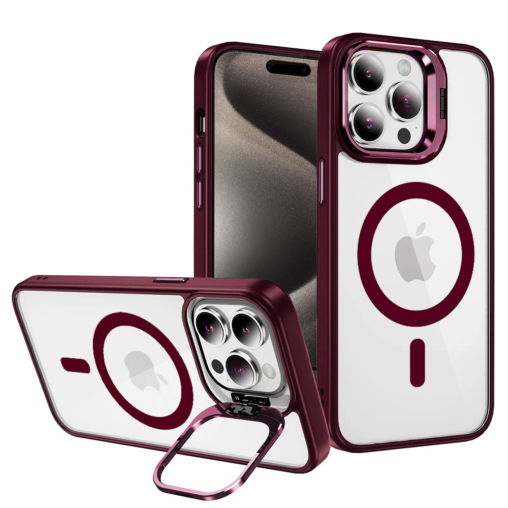 Tel Protect Kickstand Magsafe Case for Iphone 15 burgundy