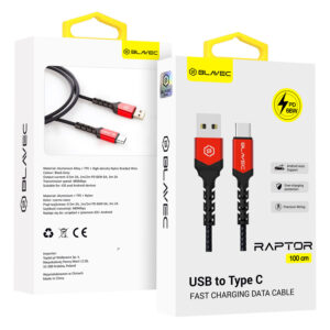 Blavec Cable Raptor braided - USB to Type C - PD 66W 6A 1 metre Apple CarPlay/Android Auto (CRA-UC6BR10) black-red