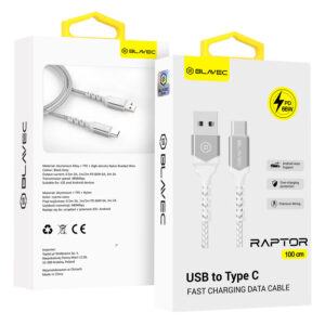 Blavec Cable Raptor braided - USB to Type C - PD 66W 6A 1 metre Apple CarPlay/Android Auto (CRA-UC6WS10) white-silver