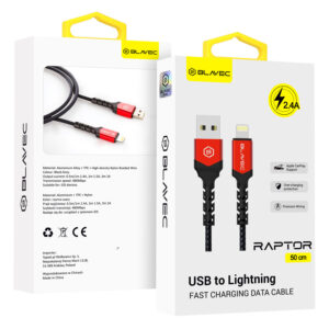 Blavec Cable Raptor braided - USB to Lightning - 2,4A 0,5 metres Apple CarPlay (CRA-UL24BR05) black-red
