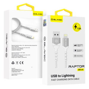 Blavec Cable Raptor braided - USB to Lightning - 1,5A 2 metres Apple CarPlay (CRA-UL15WS20) white-silver