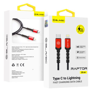 Blavec Cable Raptor braided - Type C to Lightning - PD 20W 2,4A 0,25 metres Apple CarPlay (CRA-CL24BR025) black-red
