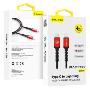 Blavec Cable Raptor braided - Type C to Lightning - PD 20W 2,4A 2 metres Apple CarPlay (CRA-CL24BR20) black-red