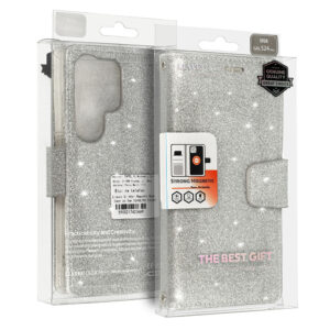 Glitter Magsafe Book Case for Samsung Galaxy S22 Ultra silver