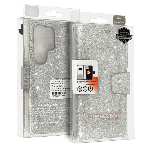 Glitter Magsafe Book Case for Samsung Galaxy S22 Ultra silver