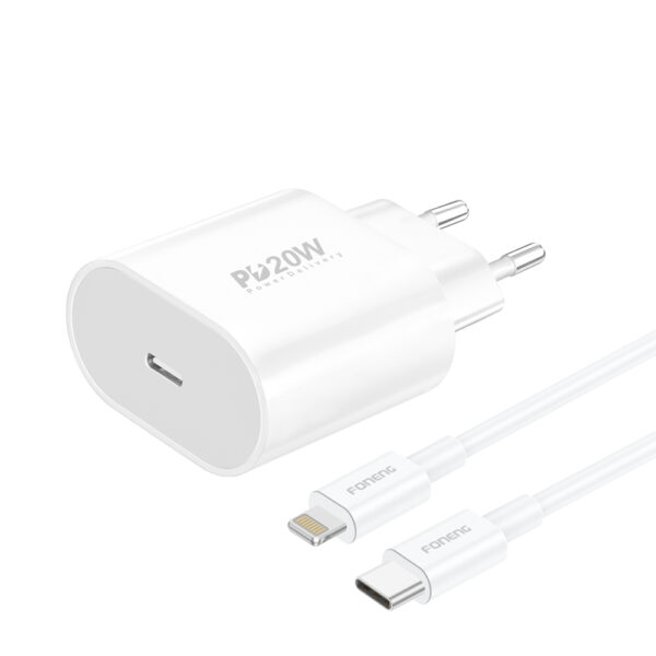Foneng Wall charger EU39 - Type C - PD 20W 3A with Type C to Lightning cable white