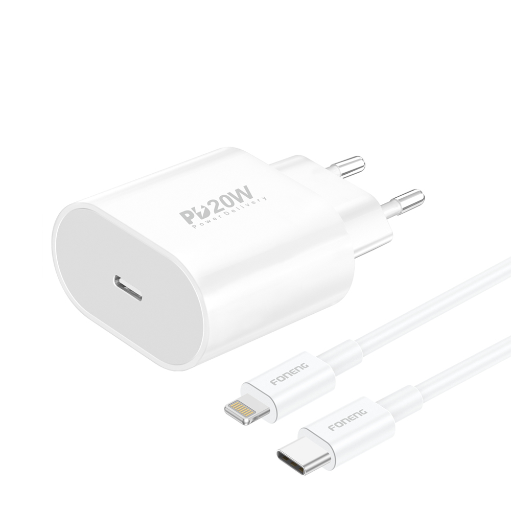 Foneng Wall charger EU39 - Type C - PD 20W 3A with Type C to Lightning cable white