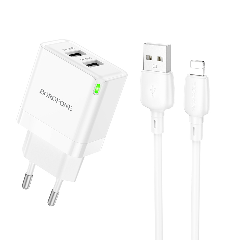 Borofone Wall charger BN15 Strong - 2xUSB - 2,1A with USB to Lightning cable white