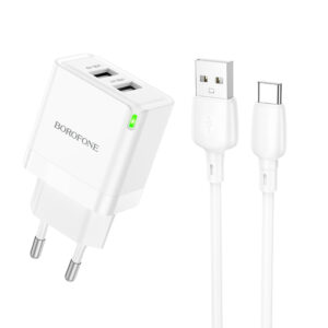 Borofone Wall charger BN15 Strong - 2xUSB - 2,1A with USB to Type C cable white