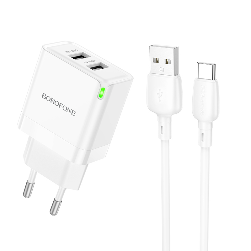 Borofone Wall charger BN15 Strong - 2xUSB - 2,1A with USB to Type C cable white