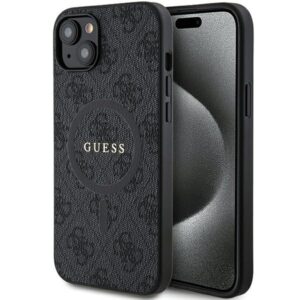 Original Case GUESS hardcase 4G Collection Leather Metal Logo MagSafe GUHMP15SG4GFRK for Iphone 15/14/13 black