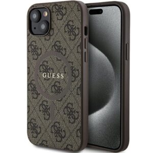 Original Case GUESS hardcase 4G Collection Leather Metal Logo MagSafe GUHMP15SG4GFRW for Iphone 15/14/13 brown