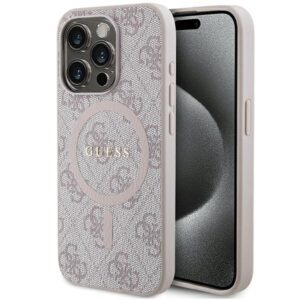 Original Case GUESS hardcase 4G Collection Leather Metal Logo MagSafe GUHMP15XG4GFRP for Iphone 15 Pro Max pink