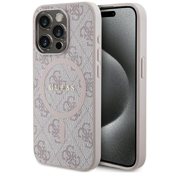 Original Case GUESS hardcase 4G Collection Leather Metal Logo MagSafe GUHMP15XG4GFRP for Iphone 15 Pro Max pink