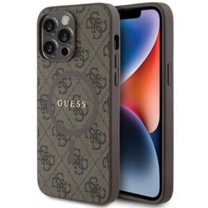 Original Case GUESS hardcase 4G Collection Leather Metal Logo MagSafe GUHMP15XG4GFRW for Iphone 15 Pro Max brown