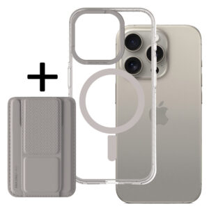 Amazing Thing Titan Pro Mag Wallet Case 10FT IP156.1PTWGY for Iphone 15 Pro titanium with stand