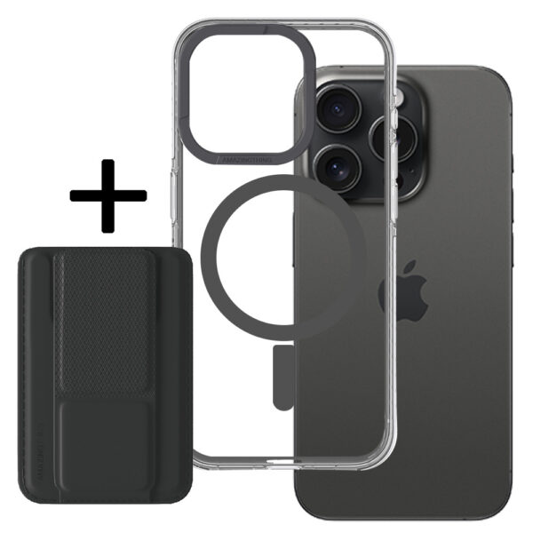 Amazing Thing Titan Pro Mag Wallet Case 10FT IP156.7PTWBK for Iphone 15 Pro Max black with stand