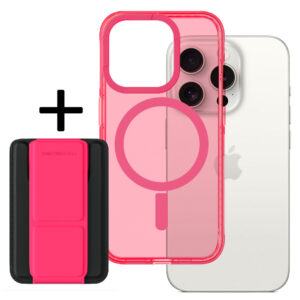 Amazing Thing Titan Pro Neon Mag Wallet Case 10FT IP156.1PTWPN for Iphone 15 Pro pink with stand