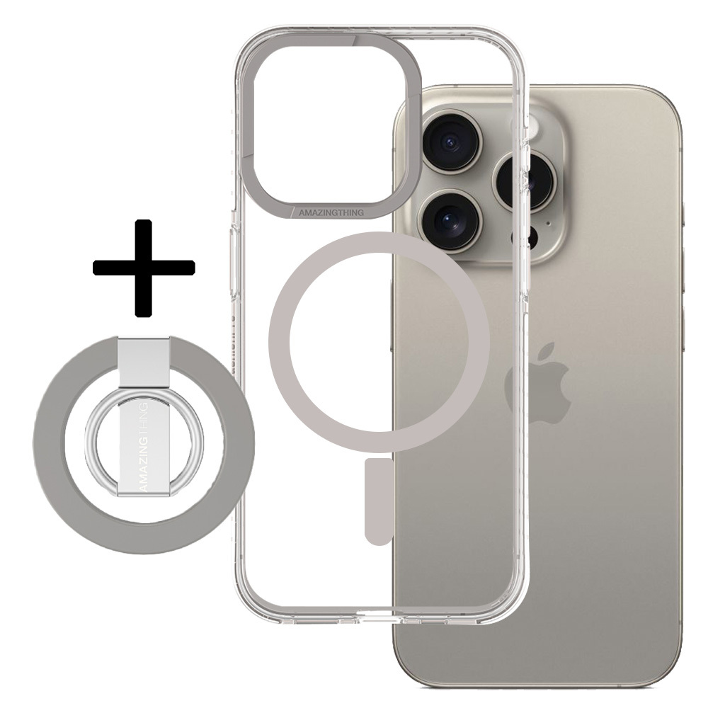 Amazing Thing Titan Pro Mag Ring Grip Case 10FT IP156.1PTRGY for Iphone 15 Pro titanium