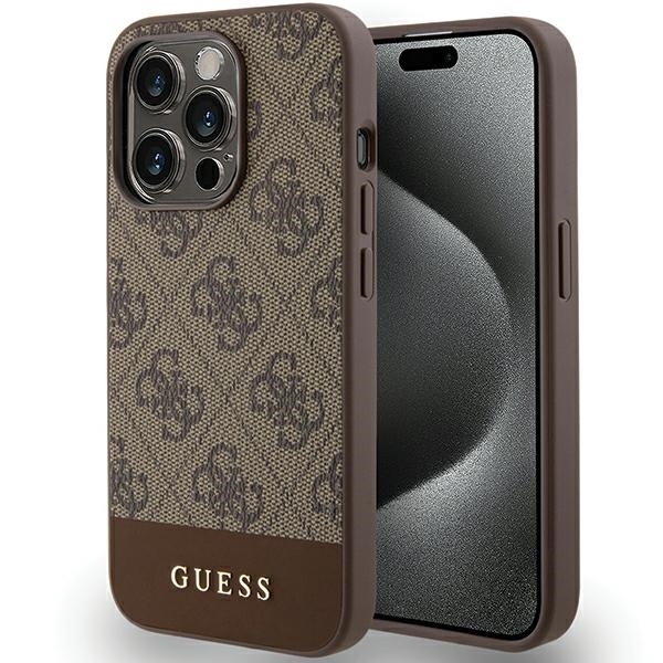 Original Case GUESS hardcase 4G Stripe Collection GUHCP15LG4GLBR for Iphone 15 Pro brown