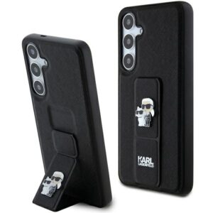 Original Pouch KARL LAGERFELD hardcase Gripstand Saffiano Karl&Choupette Pins KLHCS24SGSAKCPK for Samsung Galaxy S24 black