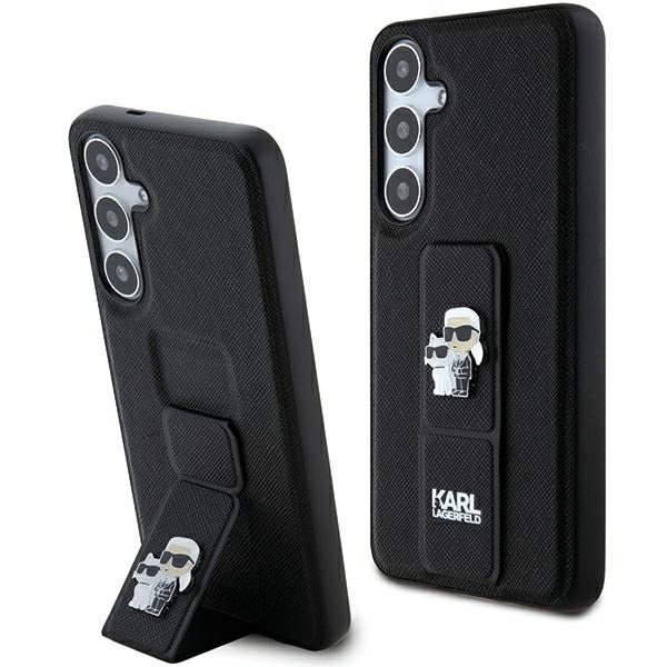 Original Pouch KARL LAGERFELD hardcase Gripstand Saffiano Karl&Choupette Pins KLHCS24SGSAKCPK for Samsung Galaxy S24 black