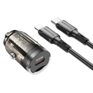 Borofone Car charger BZ29 Ray - Type C - PD 30W 3A with Type C to Lightning transparent-black