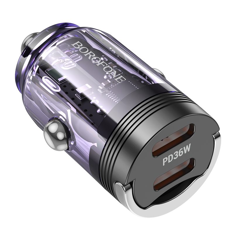 product-95173 Borofone Car charger BZ29B Outstanding - 2xType C - PD 36W 3A transparent-purple