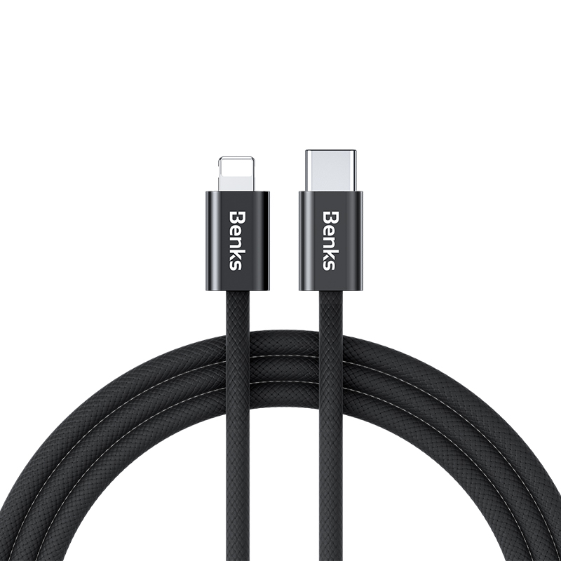 Benks Cable D46 braided - Type C to Lightning - PD 27W 3A 1 metre black