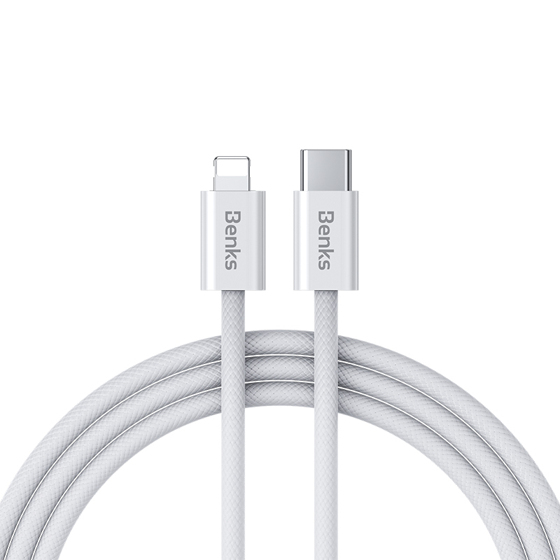 Benks Cable D46 braided - Type C to Lightning - PD 27W 3A 2 metres white