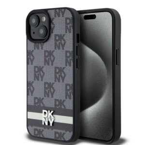 Original Case DKNY hardcase Leather Checkered Mono Pattern & Printed Stripes DKHCP15SPCPTSSK for Iphone 15/14/13 black