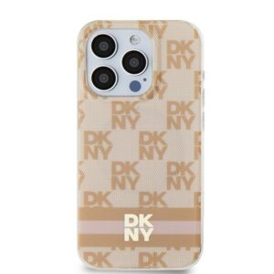 Original Case DKNY hardcase IML Checkered Mono Pattern & Printed Stripes MagSafe DKHMP15SHCPTSP for Iphone 15/14/13 pink