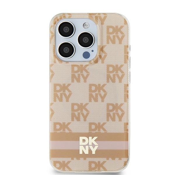 Original Case DKNY hardcase IML Checkered Mono Pattern & Printed Stripes MagSafe DKHMP15SHCPTSP for Iphone 15/14/13 pink