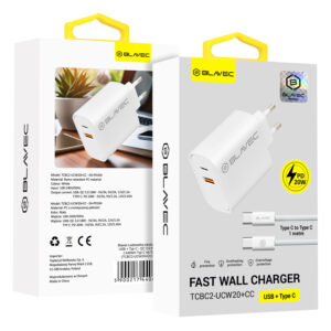 Blavec Wall charger BC-2 - USB + Type C - QC 3.0 PD 20W with Type C to Type C cable (TCBC2-UCW20+CC) white