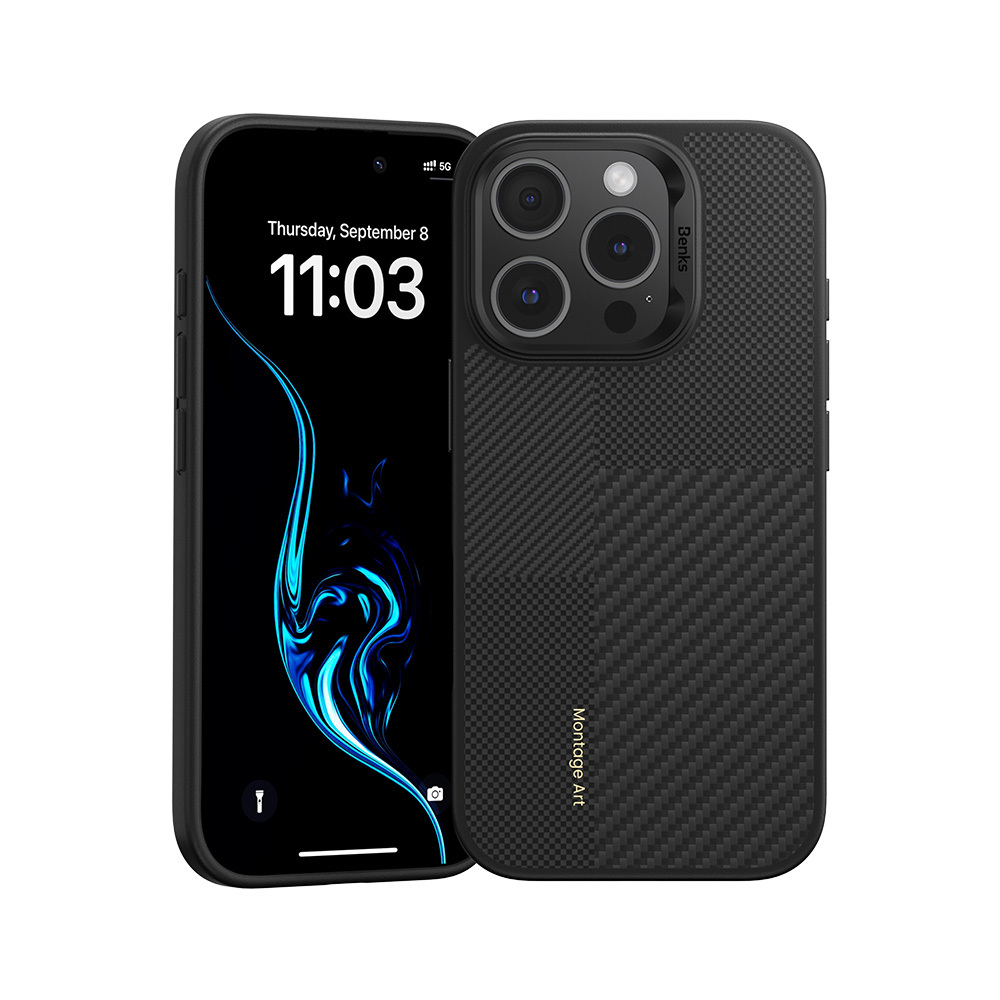 Benks Montage Magnetic Armor Pro Kevlar Case Metal Frame 600D+1500D for Iphone 16 Pro Max black