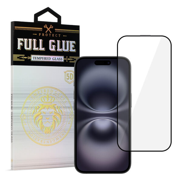 Tempered Glass HARD Full Glue 5D for IPHONE 16 PLUS BLACK