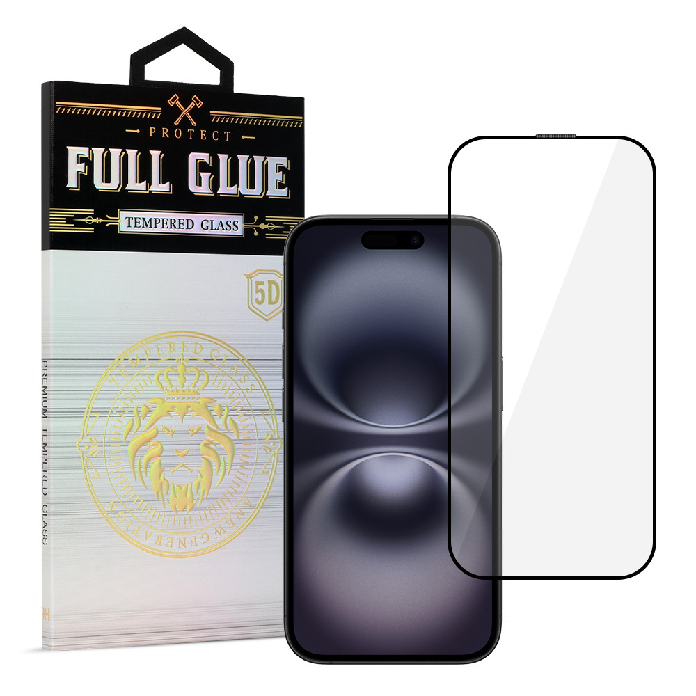 Tempered Glass HARD Full Glue 5D for IPHONE 16 PLUS BLACK