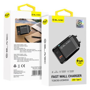 Blavec Wall charger BC-5 GaN - USB + Type C - PD QC 45W 3A (TCBC5G-UCB453A) black