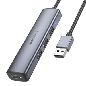 Borofone Adapter DH12 Smart 4 w 1 - USB to 4xUSB 2.0 - 1,2 metres grey