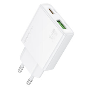 Borofone Wall charger BN24 Wish (Ultra Thin) - USB + Type C - PD QC 3.0 20W white