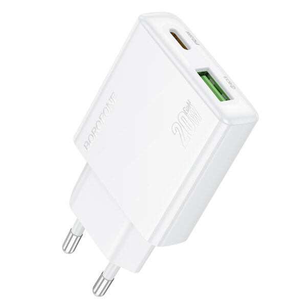 Borofone Wall charger BN24 Wish (Ultra Thin) - USB + Type C - PD QC 3.0 20W white