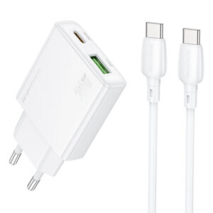 Borofone Wall charger BN24 Wish (Ultra Thin) - USB + Type C - PD QC 3.0 20W with Type to Type C cable white