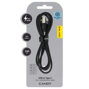 Blavec Cable Candy braided - USB to Type C - PD 60W 3A 1 metre Apple CarPlay/Android Auto (CCA-UC3B10) black