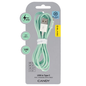 Blavec Cable Candy braided - USB to Type C - PD 60W 3A 1 metre Apple CarPlay/Android Auto (CCA-UC3GN10) green