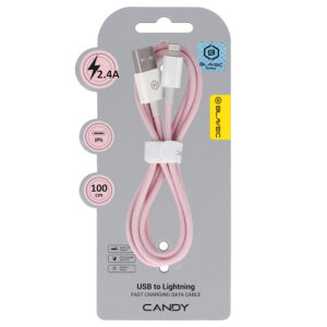 Blavec Cable Candy braided - USB to Lightning - 2,4A 1 metre Apple CarPlay (CCA-UL24P10) pink