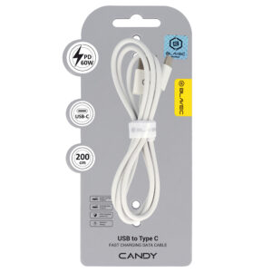 Blavec Cable Candy braided - USB to Type C - PD 60W 3A 2 metres Apple CarPlay/Android Auto (CCA-UC3W20) white