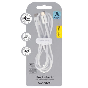 Blavec Cable Candy braided - Type C to Type C - PD 60W 3A 3 metres Apple CarPlay/Android Auto (CCA-CC3W30) white