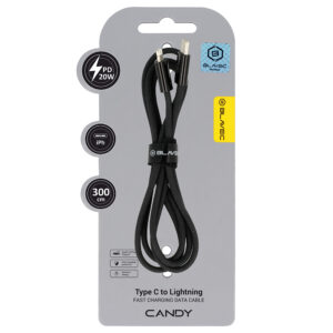 Blavec Cable Candy braided - Type C to Lightning - PD 20W 2,4A 3 metres Apple CarPlay (CCA-CL24B30) black