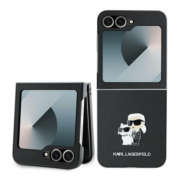 Original Case KARL LAGERFELD Saffiano Metal Pin KLHCZF6SAPKCNPK for Samsung Galaxy Z Flip 6 black