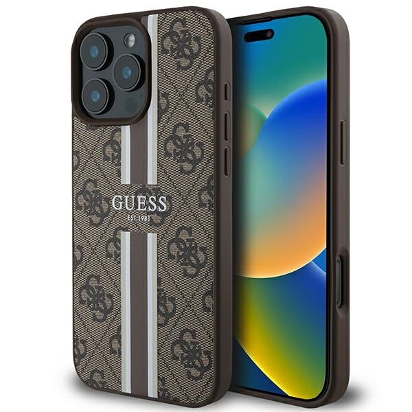 Original Case GUESS hardcase 4G Printed Stripes MagSafe GUHMP16XP4RPSW for Iphone 16 Pro Max brown